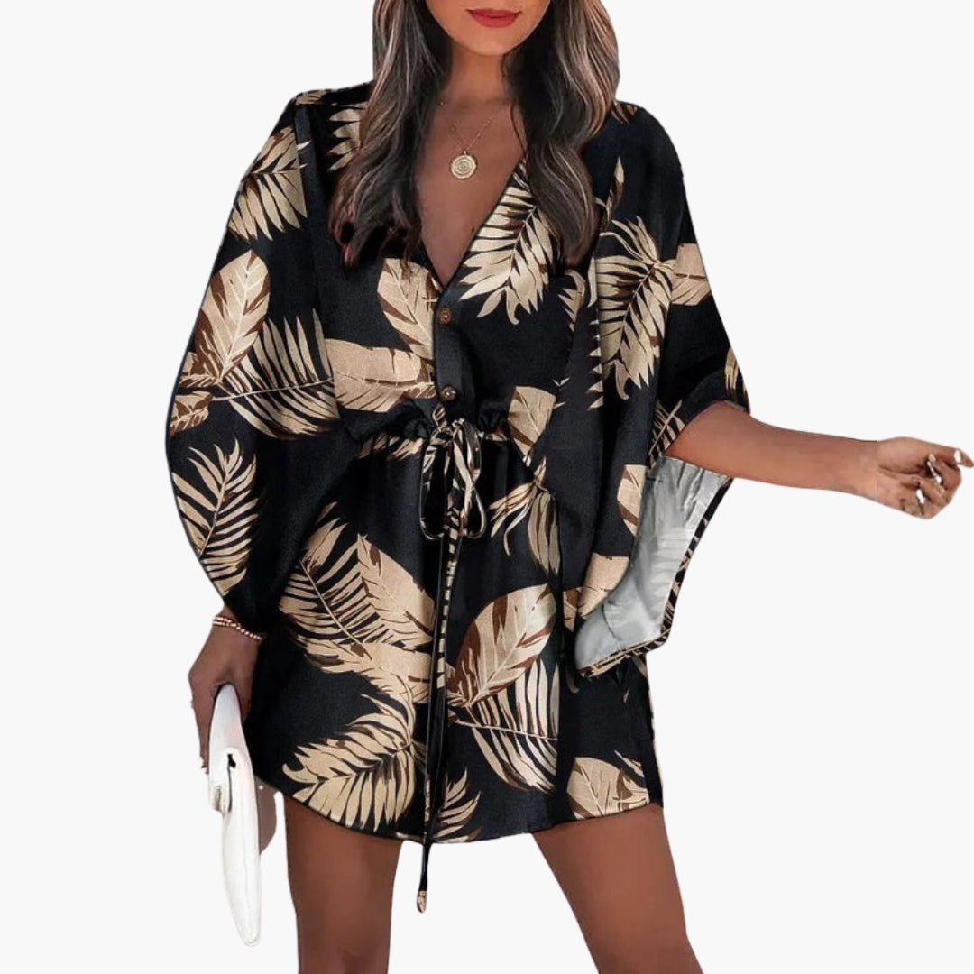 Women's Beach Dress with Waist Tie and Front Buttons