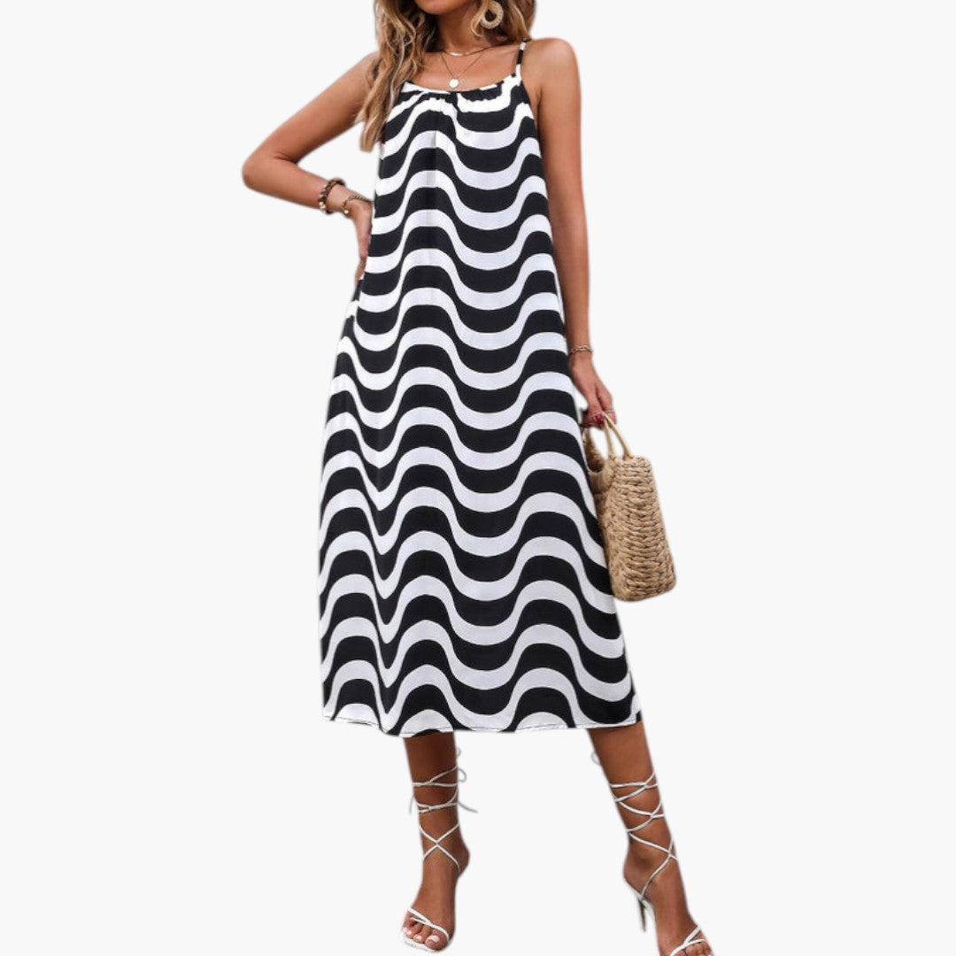 Women's Beach Dress with Spaghetti Straps and Ruffled Skirt