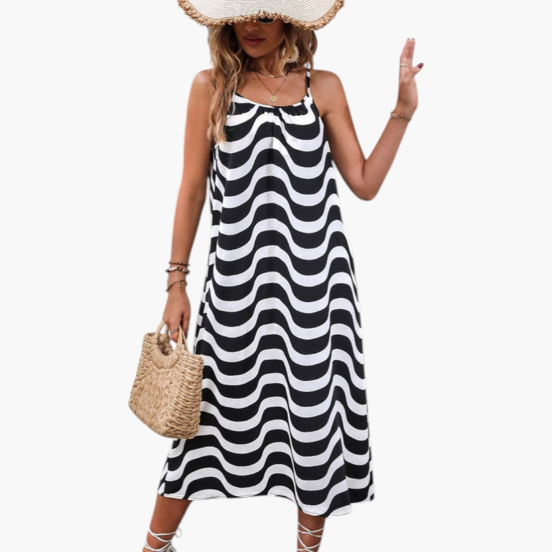 Women's Beach Dress with Spaghetti Straps and Ruffled Skirt
