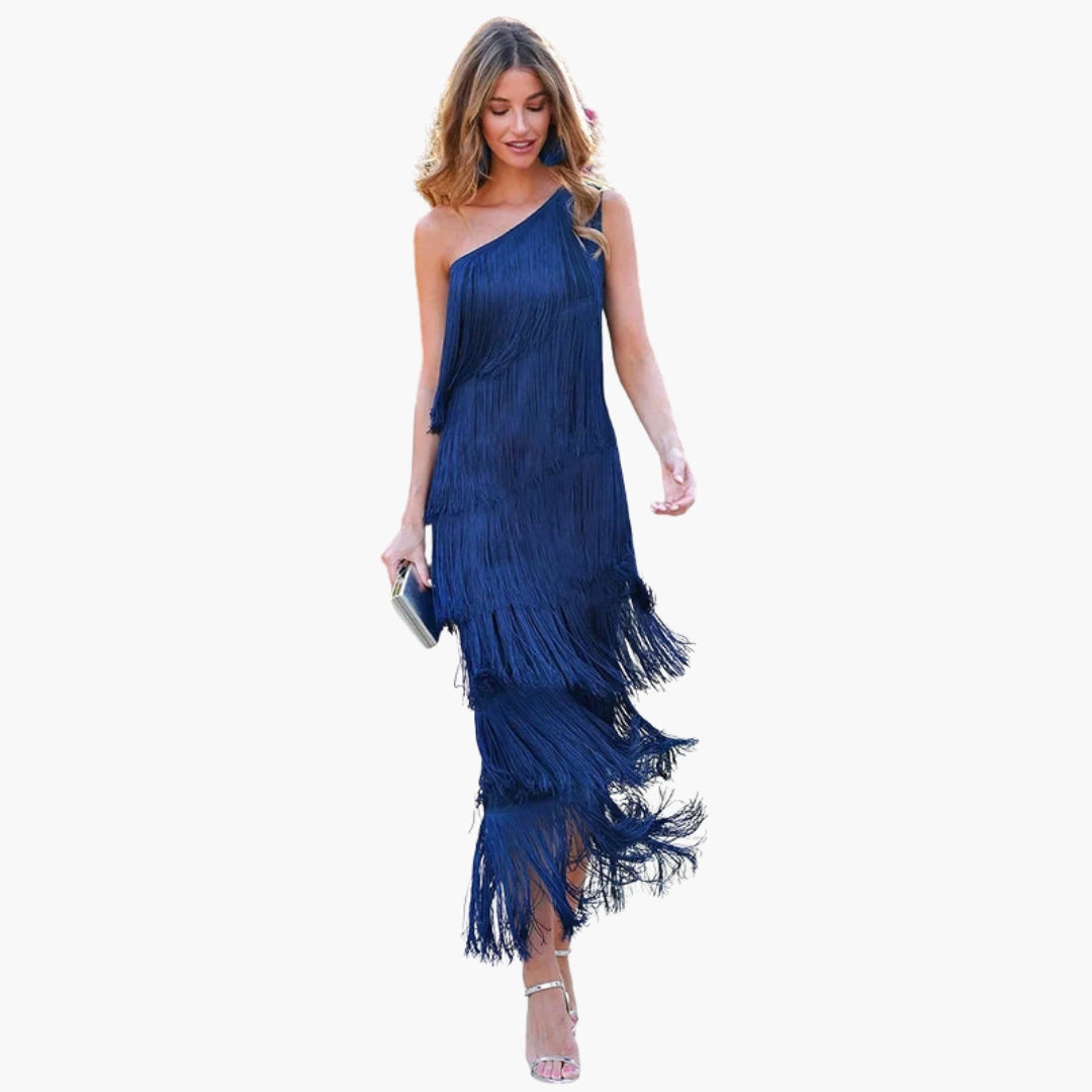 Robe de Soirée Femme à Épaule Dénudée avec Franges