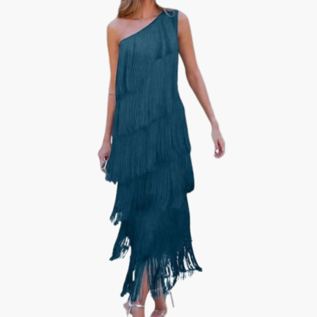 Robe de Soirée Femme à Épaule Dénudée avec Franges