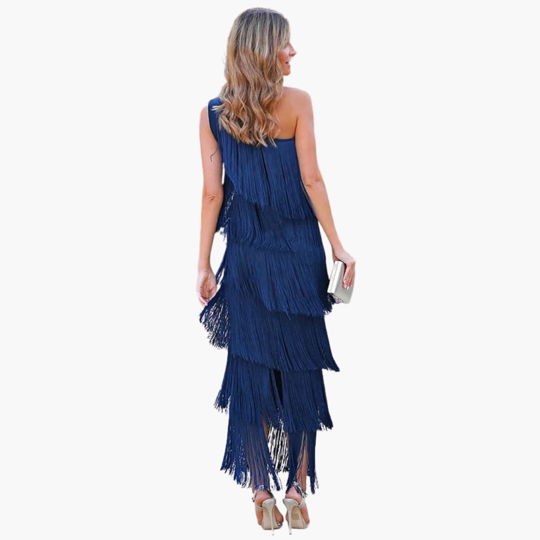 Robe de Soirée Femme à Épaule Dénudée avec Franges