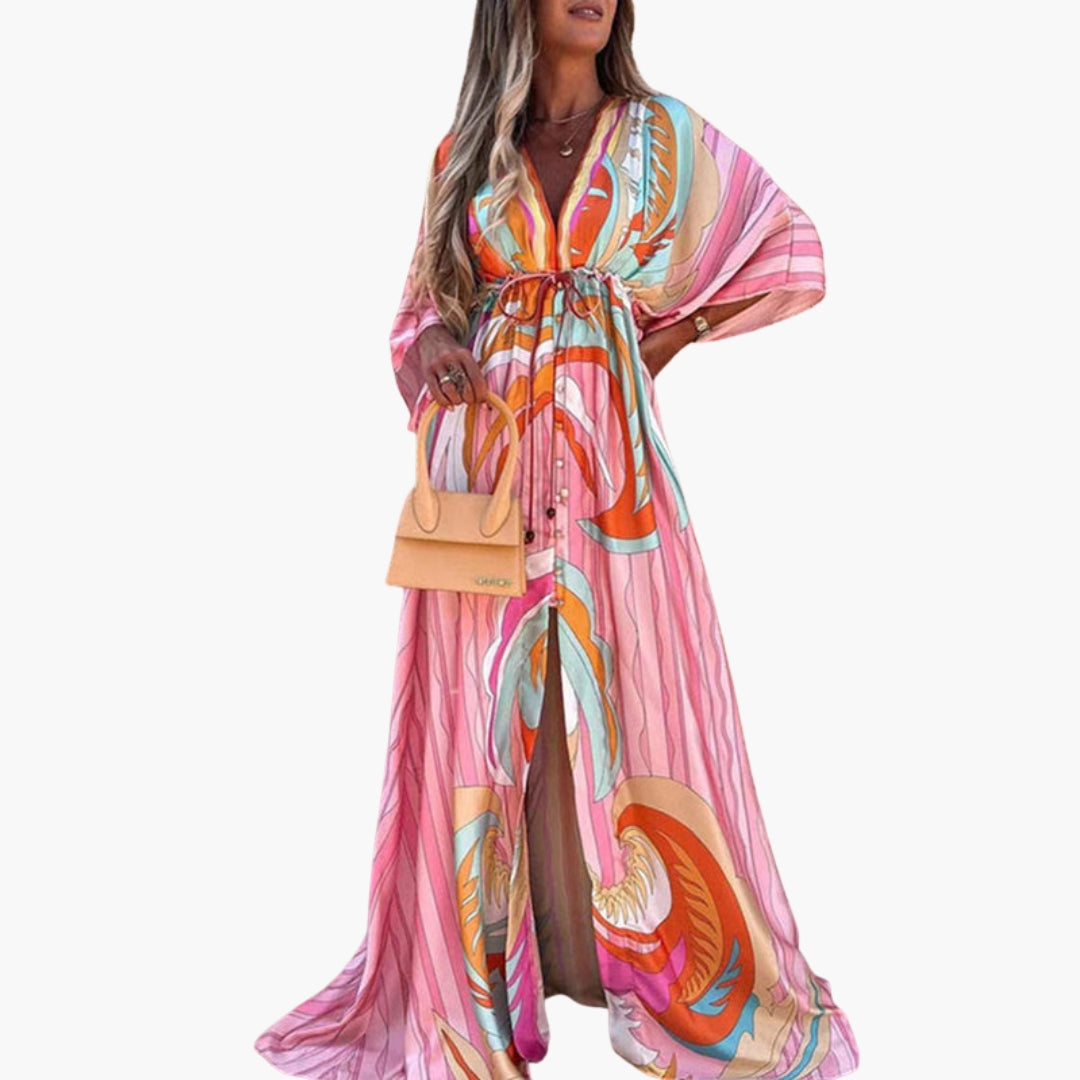 Vestito da spiaggia donna con motivo stampato e vita con coulisse