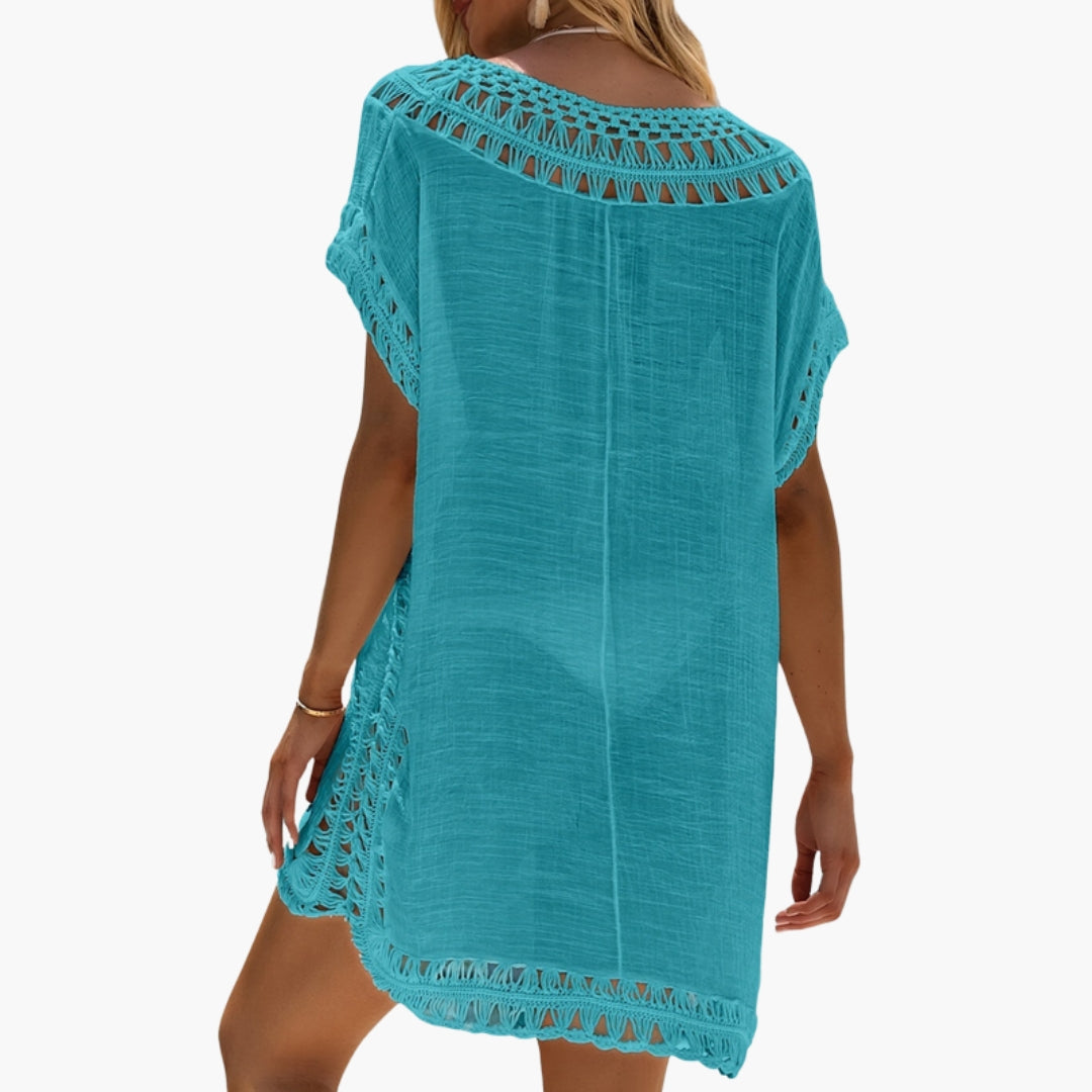 Women's V-neck Beach Dress with Crochet Trim