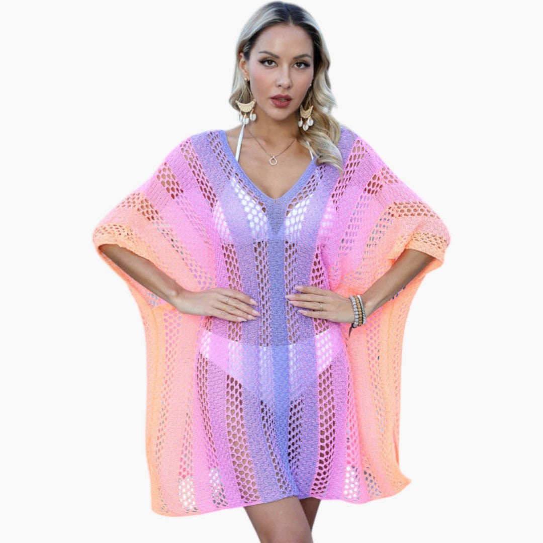 Women's V-Neck Beach Dress with Openwork Knit