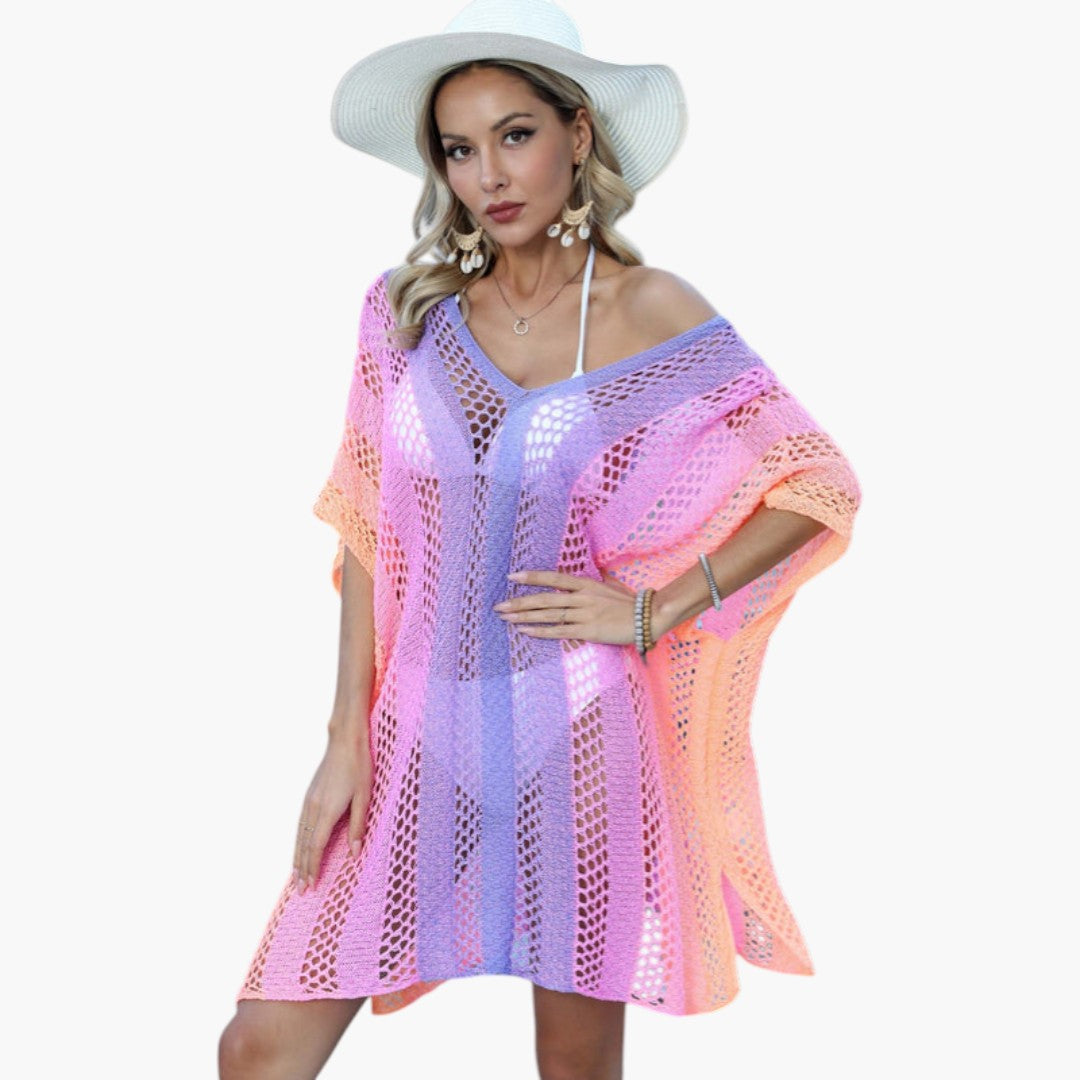 Women's V-Neck Beach Dress with Openwork Knit