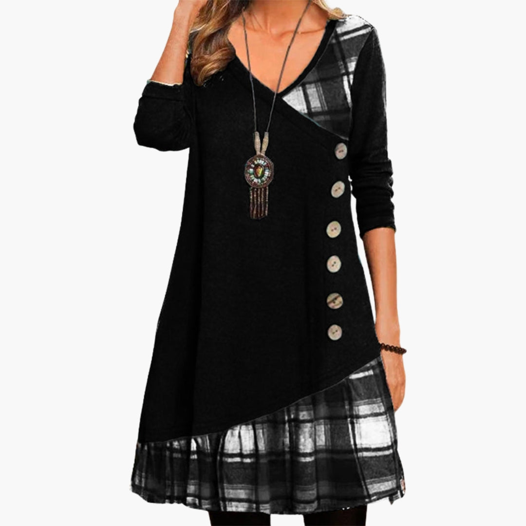 Damenkleid mit Karomuster und langen Ärmeln