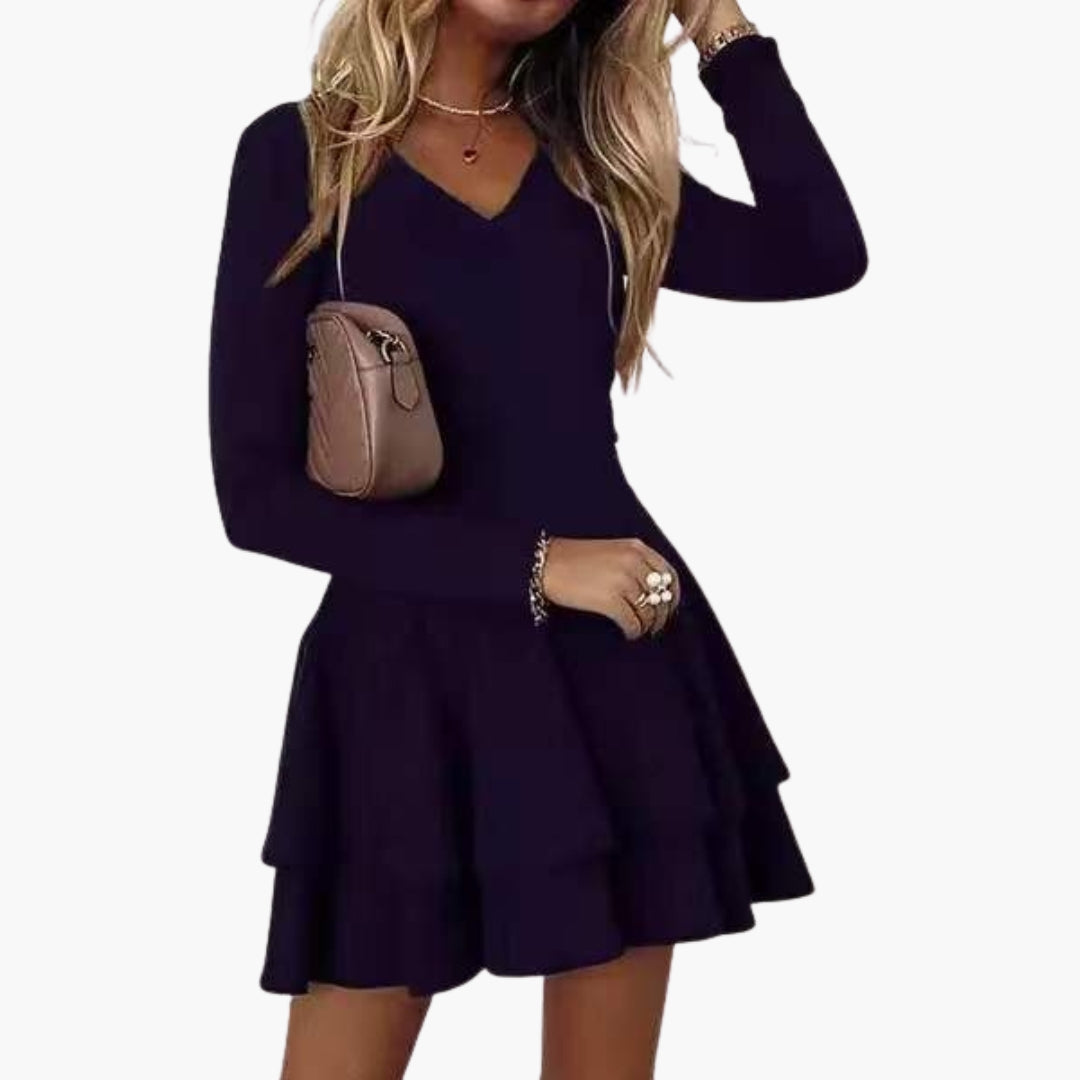 Abito donna con scollo a V e gonna a balze