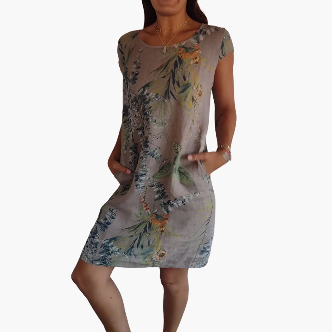 Abito donna con stampa botanica e tasche laterali