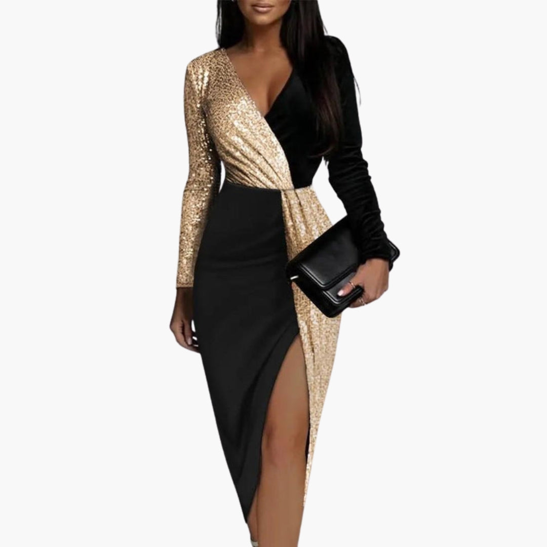 Robe de mulher com mangas compridas e superfície cintilante