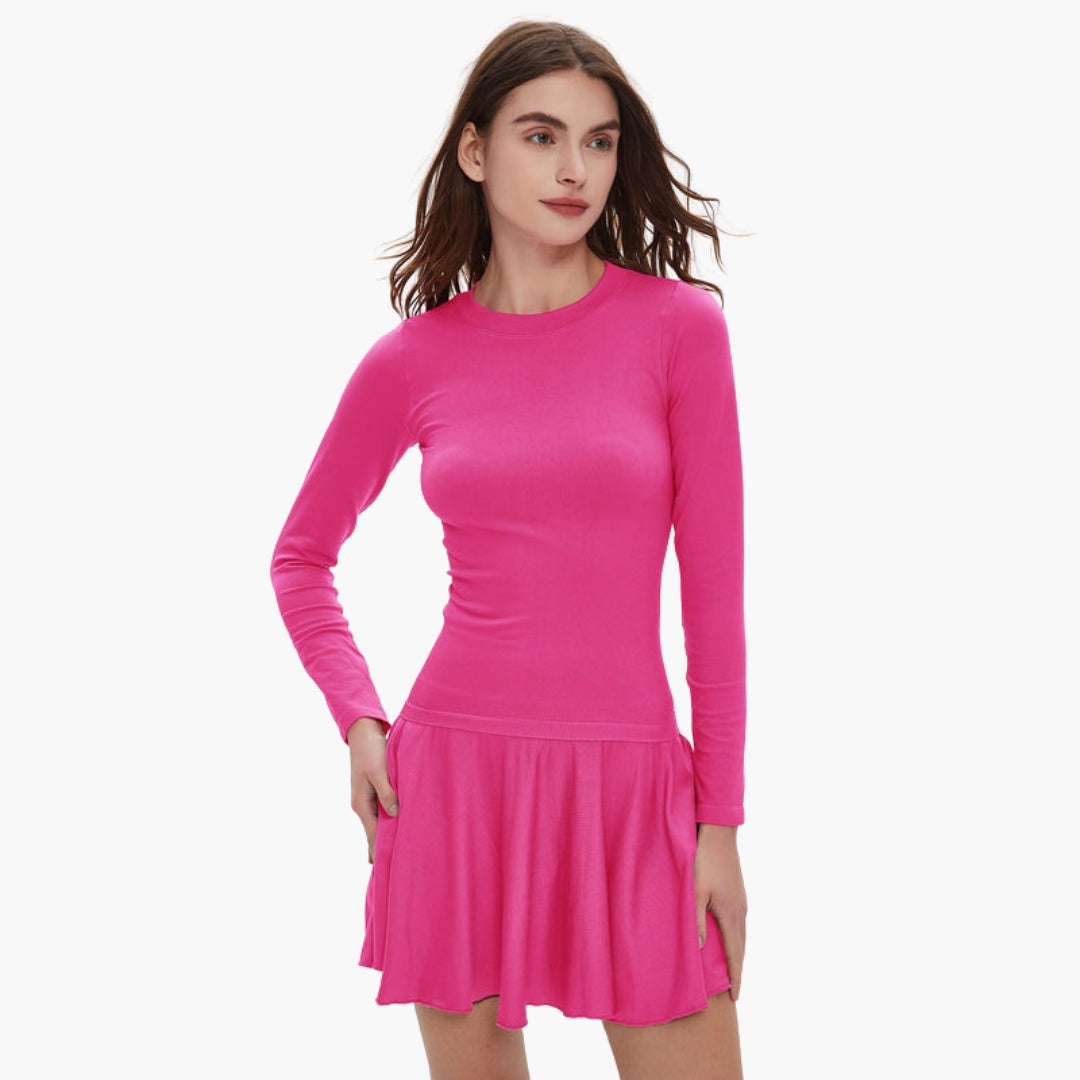 Women's long-sleeve dress with full skirt