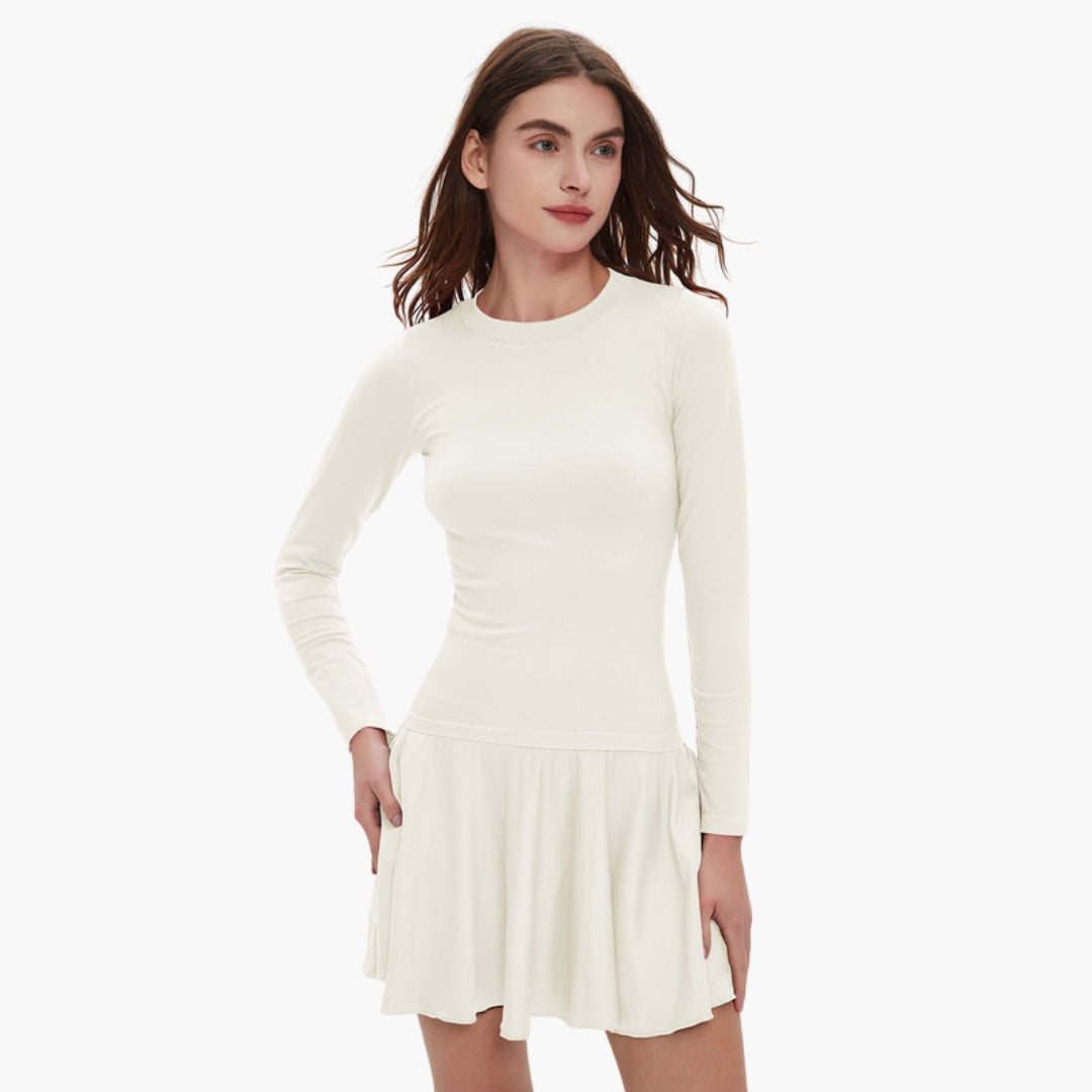 Women's long-sleeve dress with full skirt
