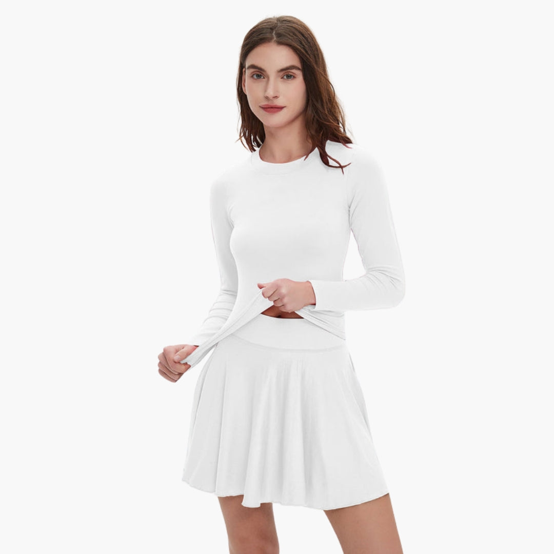 Women's long-sleeve dress with full skirt