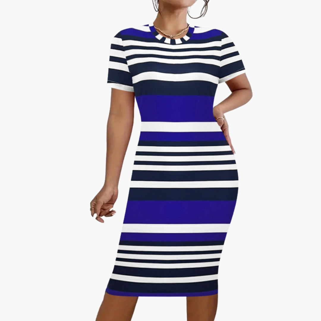 Robe de mulher às riscas com mangas curtas