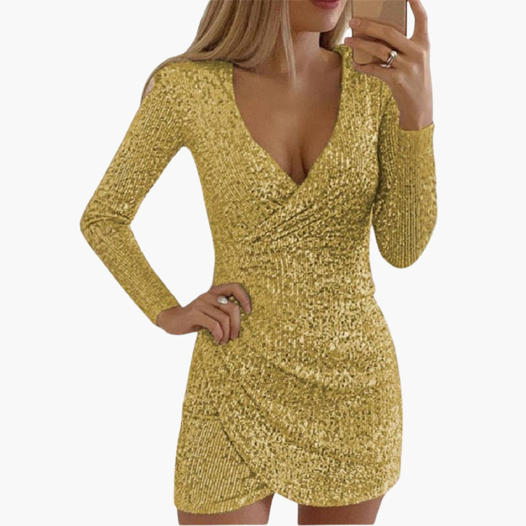 Abito donna con paillettes e orlo asimmetrico
