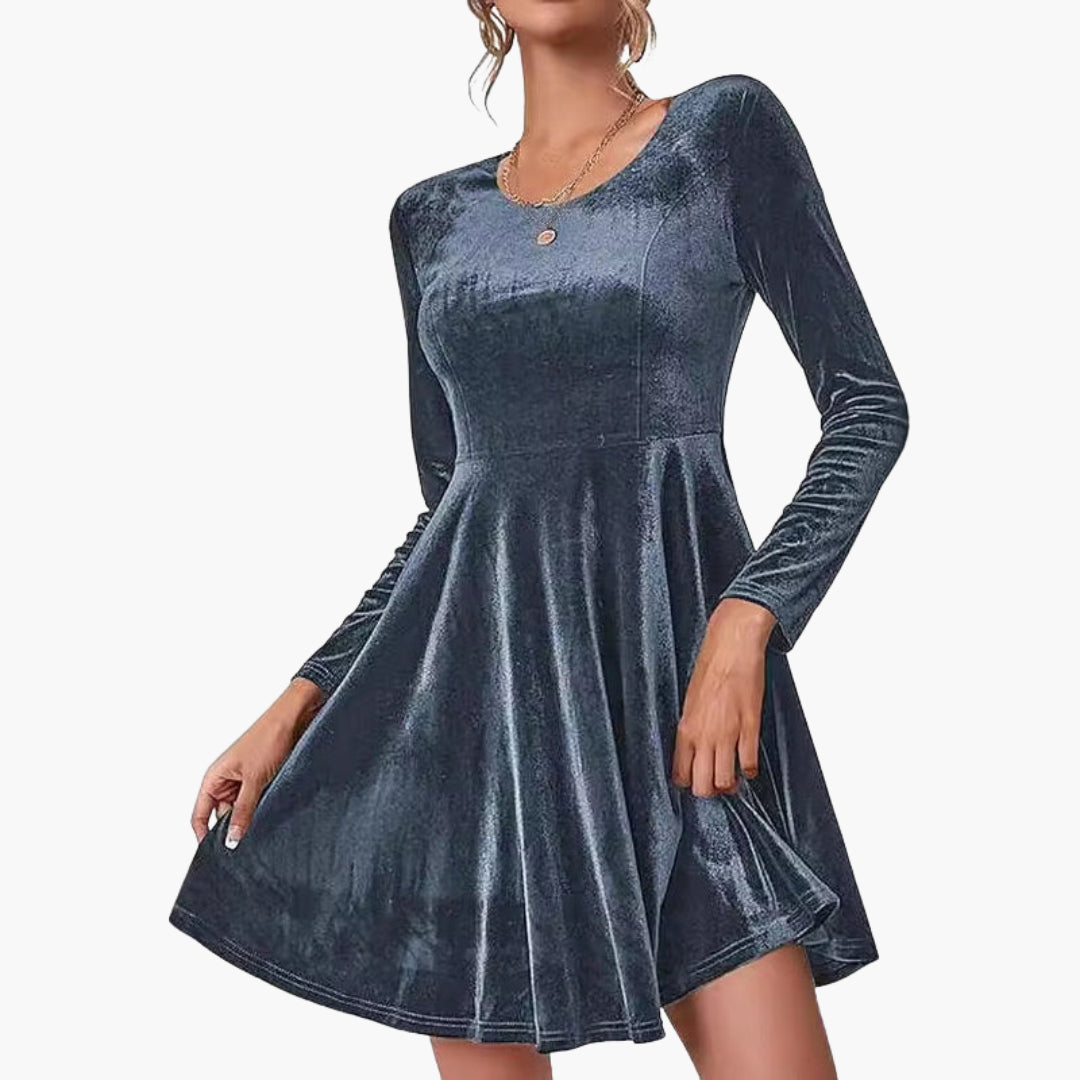 Abito donna a trapezio con scollo rotondo e maniche lunghe