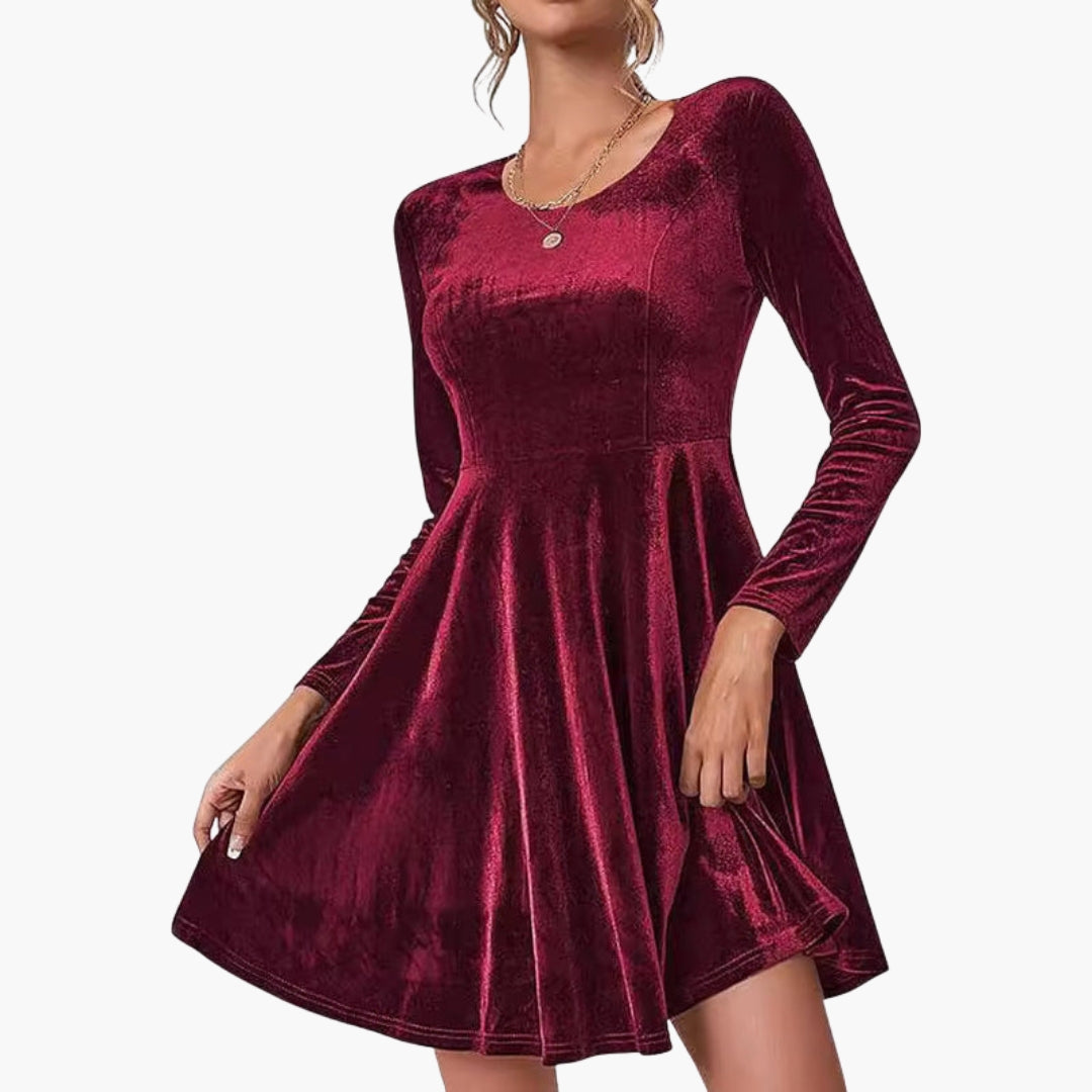 Abito donna a trapezio con scollo rotondo e maniche lunghe