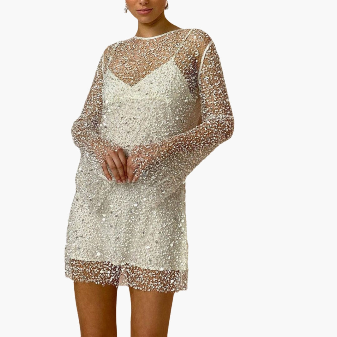 Abito donna due pezzi in rete con maniche lunghe