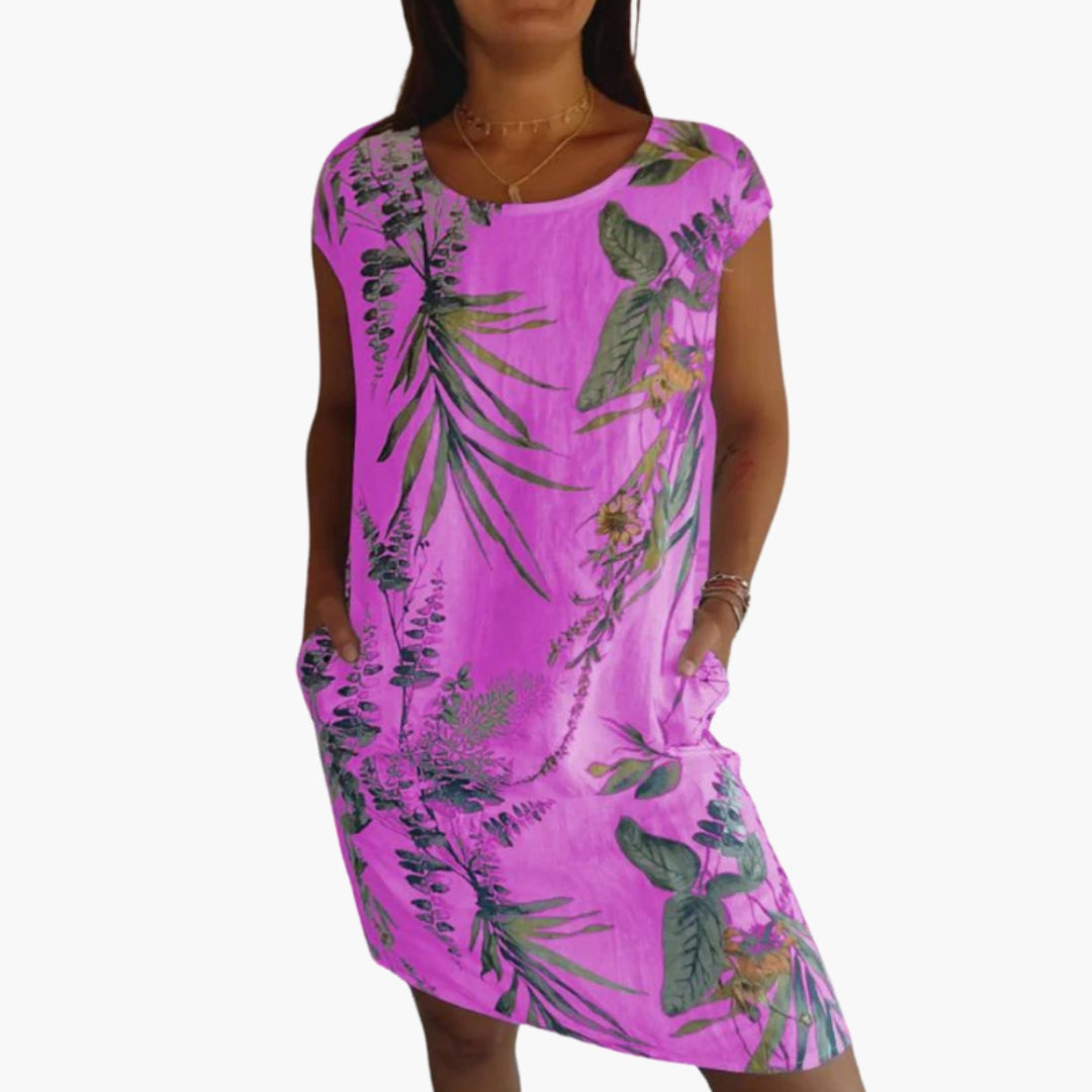 Robe femme longueur genou col rond avec poches