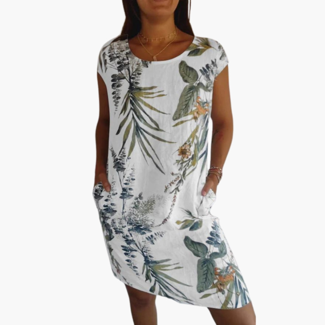 Robe femme longueur genou col rond avec poches