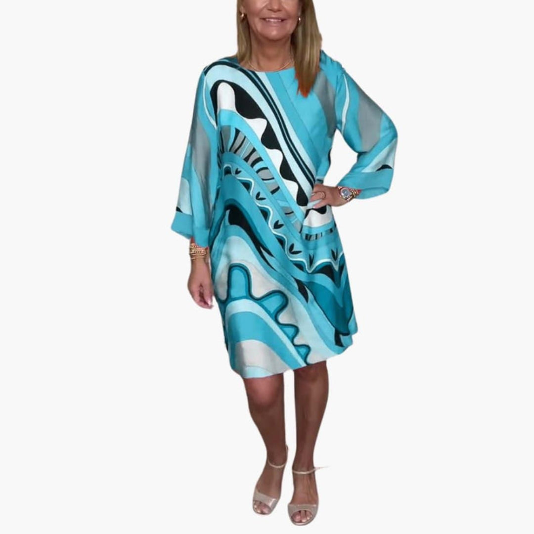 Jurk voor dames, knielengte, ronde hals, lange mouwen