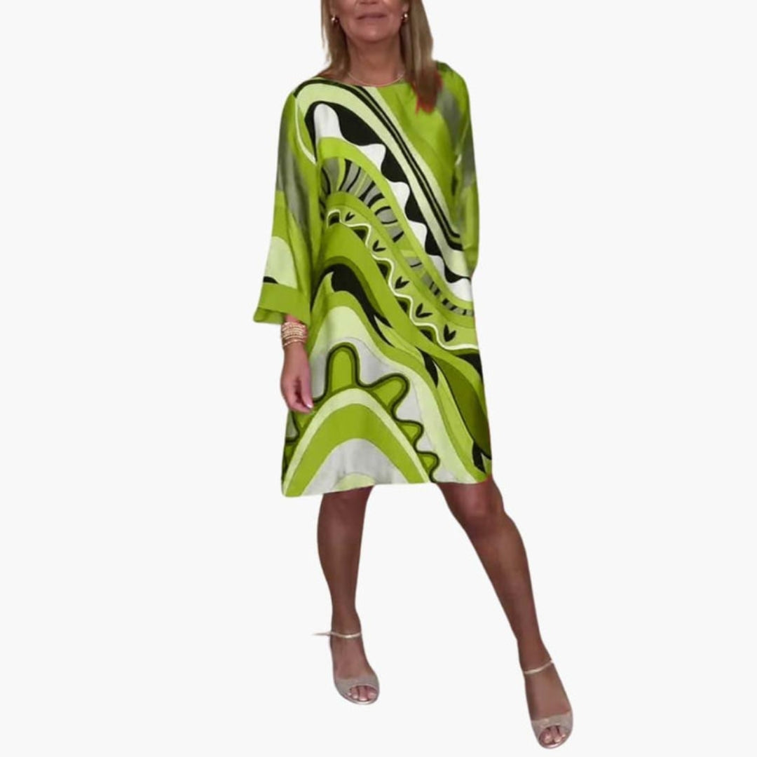Jurk voor dames, knielengte, ronde hals, lange mouwen