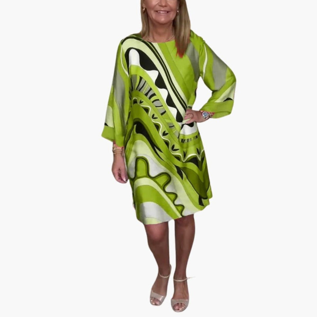 Jurk voor dames, knielengte, ronde hals, lange mouwen