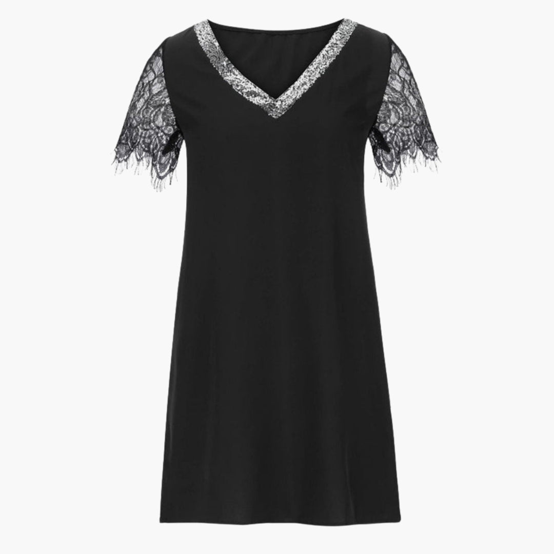 Abito donna maniche corte con rifiniture a paillettes