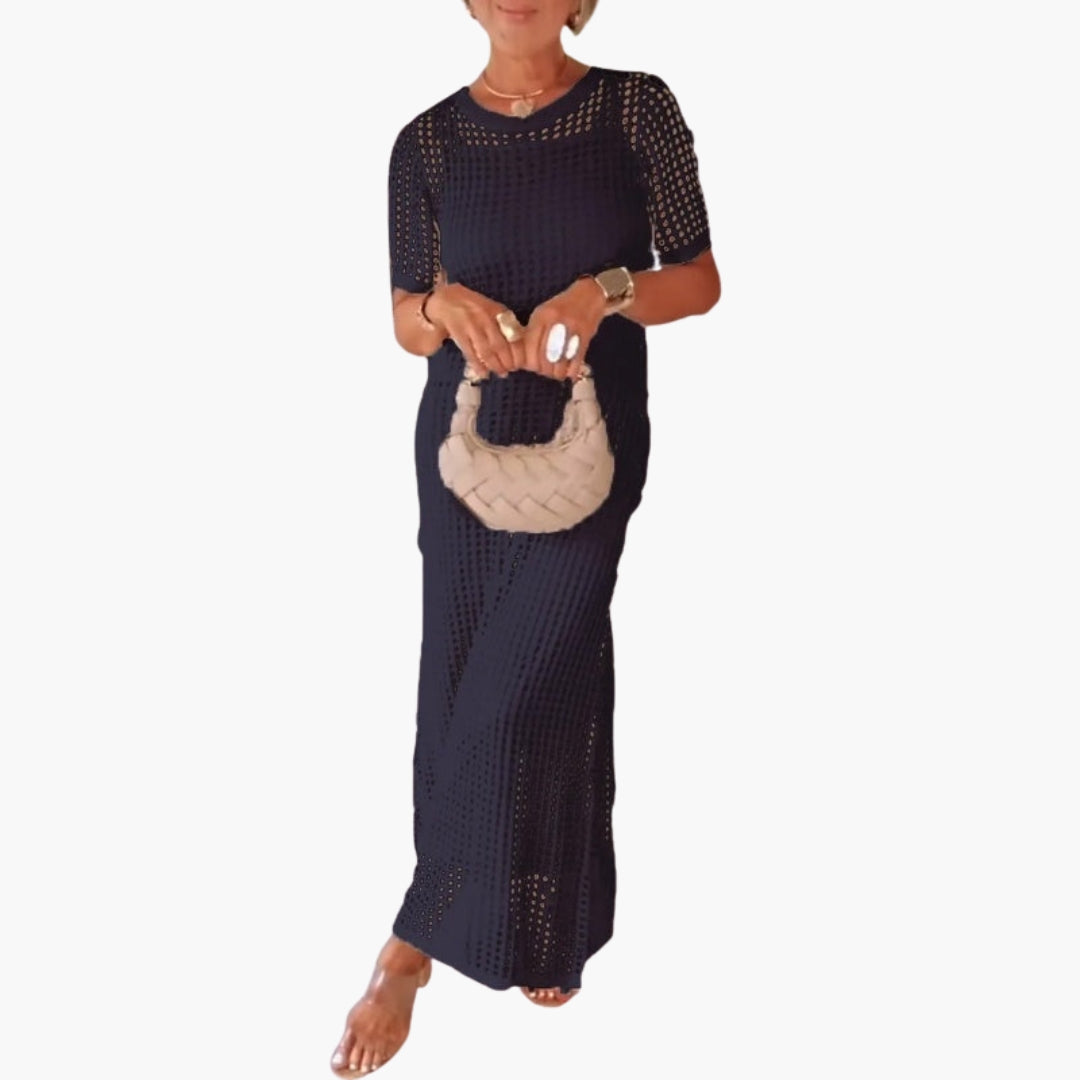 Women's long dress with cutout and inner layer