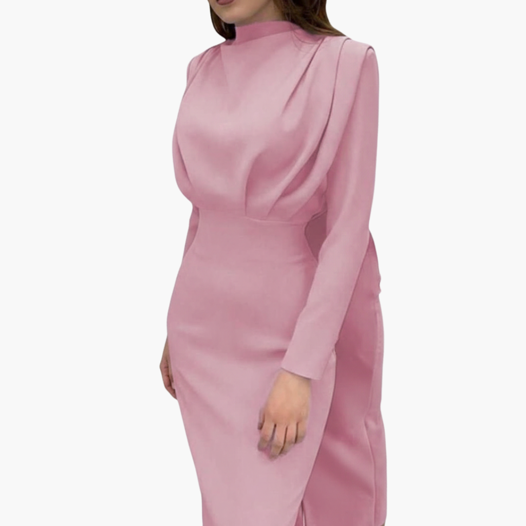 Abito lungo donna con corpetto drappeggiato e maniche lunghe
