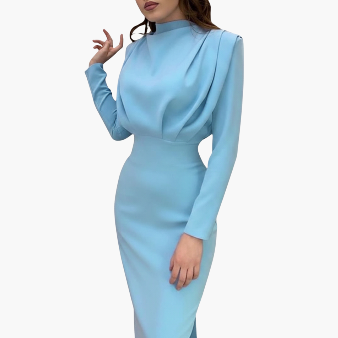 Abito lungo donna con corpetto drappeggiato e maniche lunghe