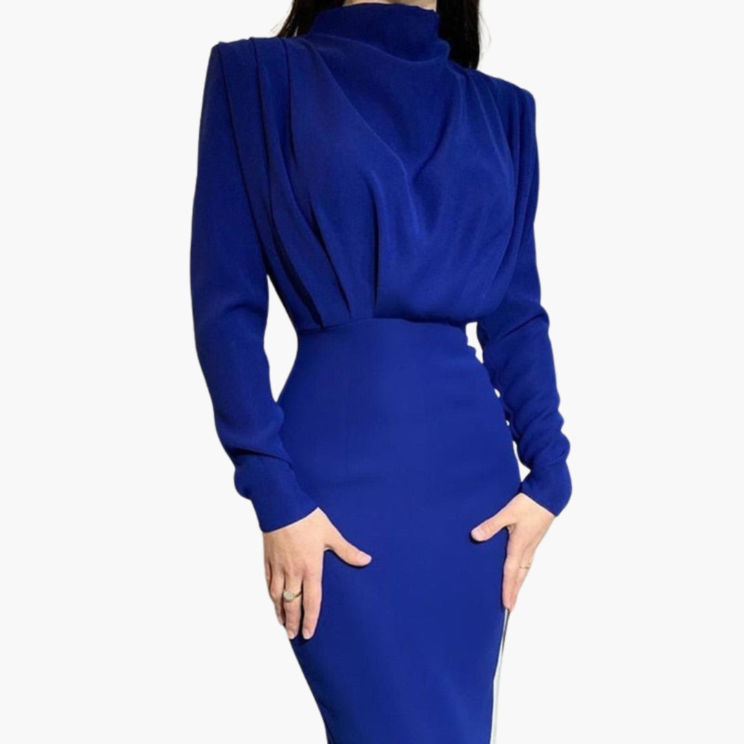 Abito lungo donna con corpetto drappeggiato e maniche lunghe