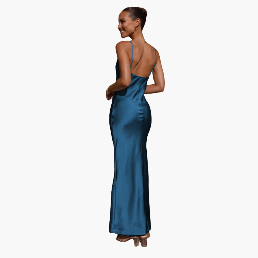 Abito lungo donna con scollo drappeggiato e spalline regolabili