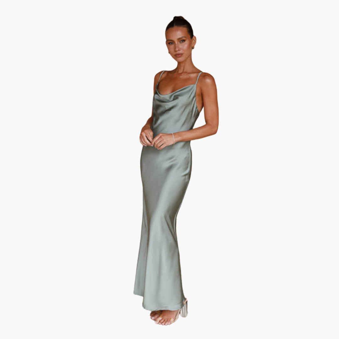 Abito lungo donna con scollo drappeggiato e spalline regolabili