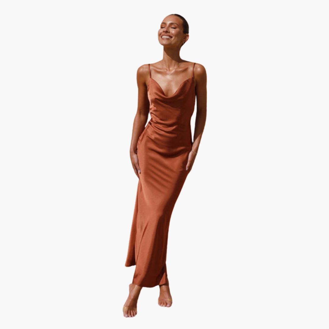 Abito lungo donna con scollo drappeggiato e spalline regolabili