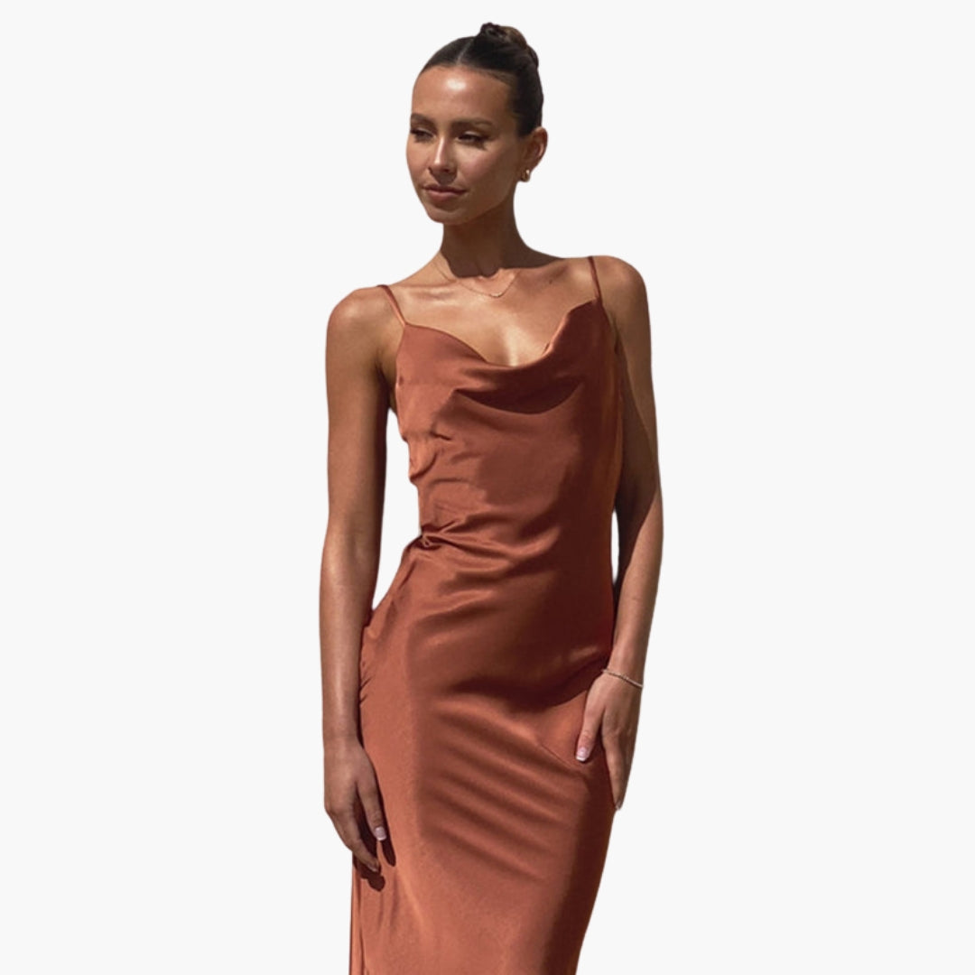 Abito lungo donna con scollo drappeggiato e spalline regolabili