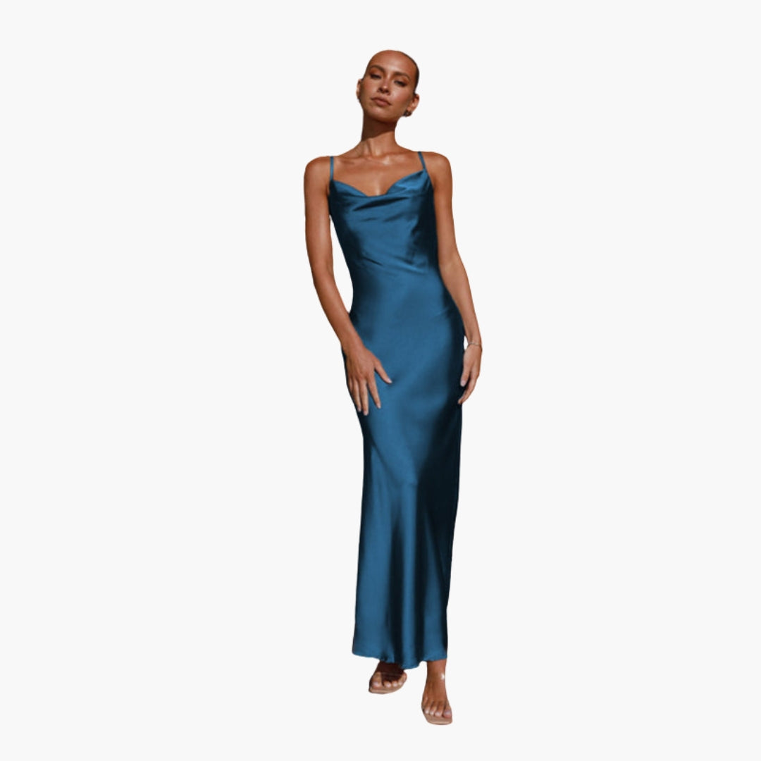 Abito lungo donna con scollo drappeggiato e spalline regolabili