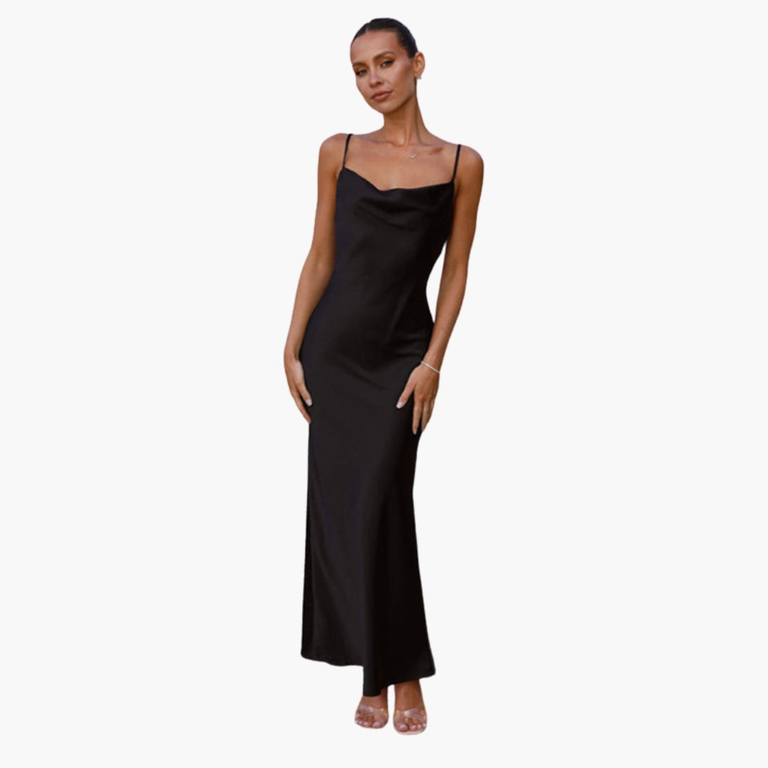 Abito lungo donna con scollo drappeggiato e spalline regolabili