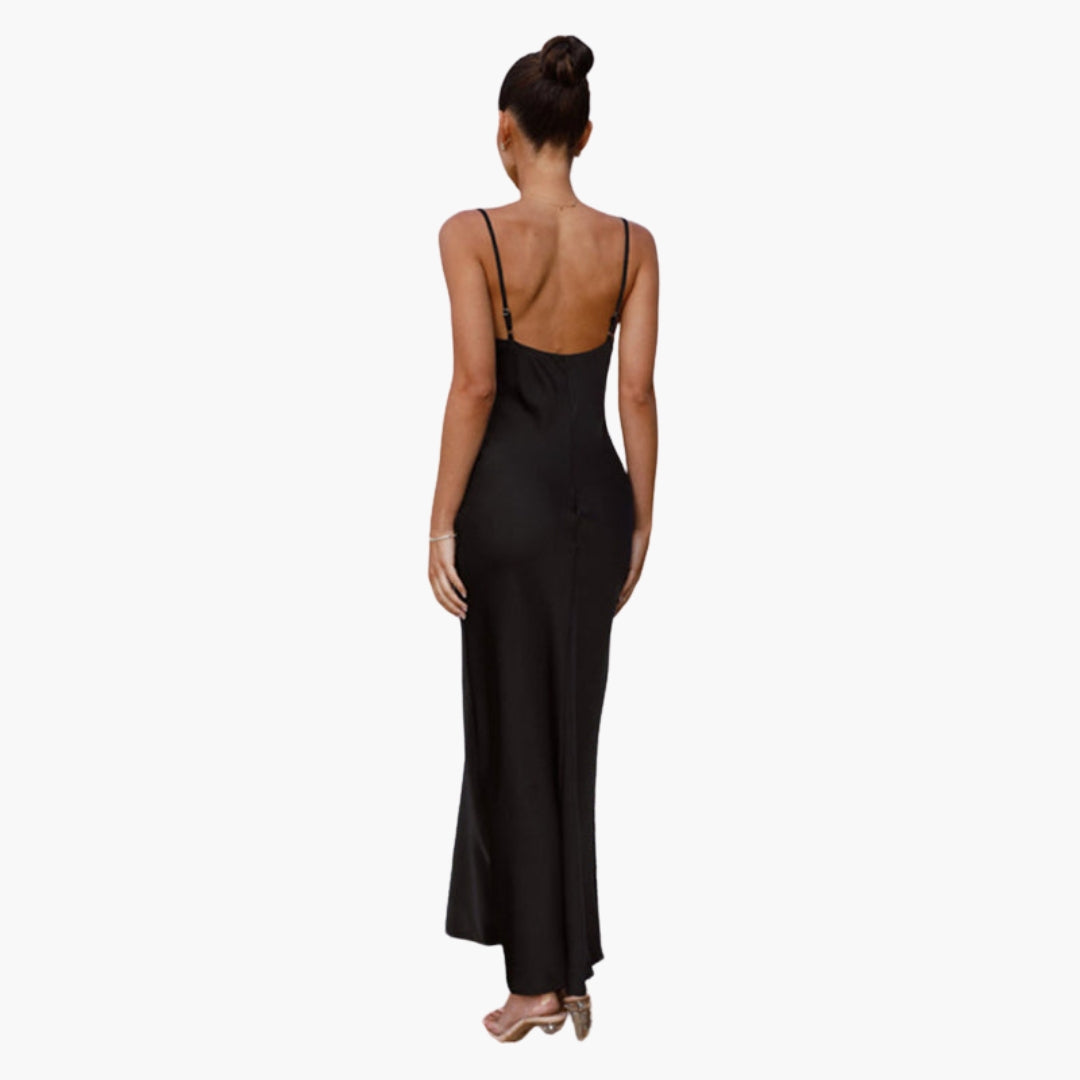 Abito lungo donna con scollo drappeggiato e spalline regolabili