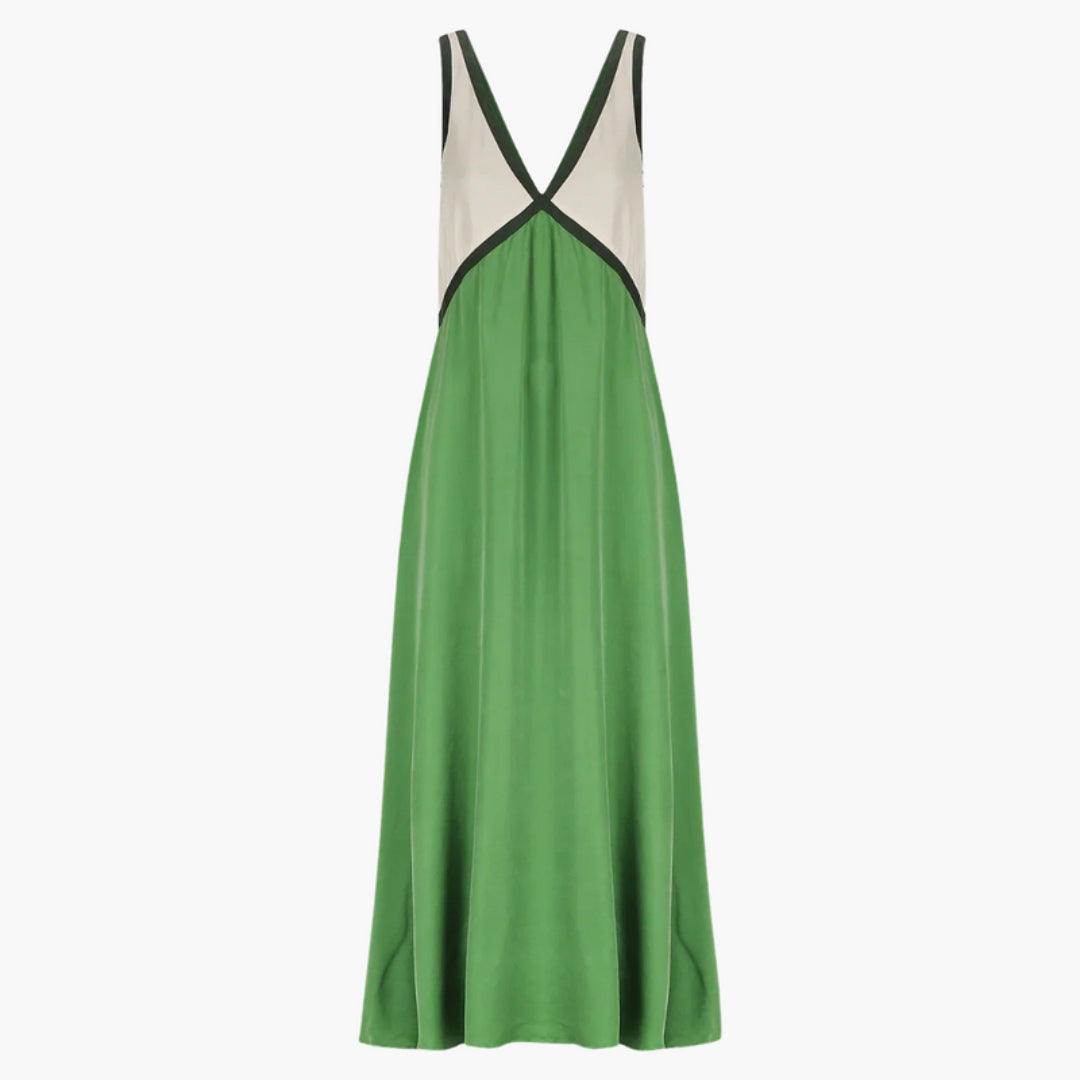 Abito lungo donna senza maniche con scollo a V