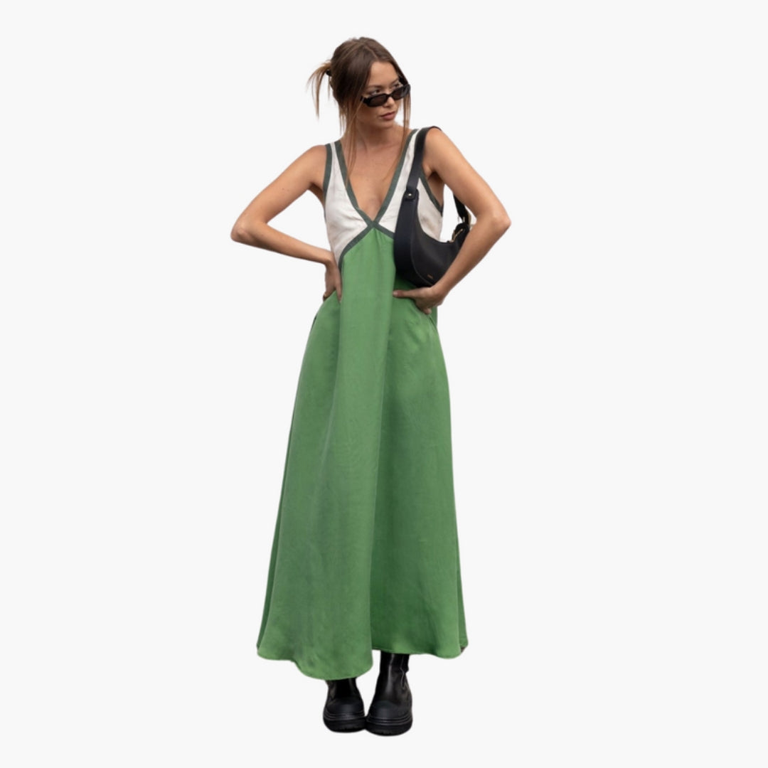 Abito lungo donna senza maniche con scollo a V