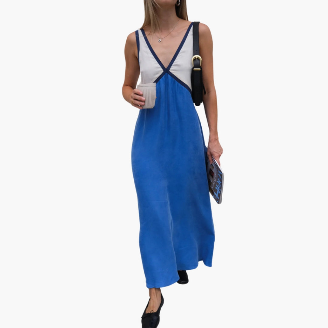 Abito lungo donna senza maniche con scollo a V