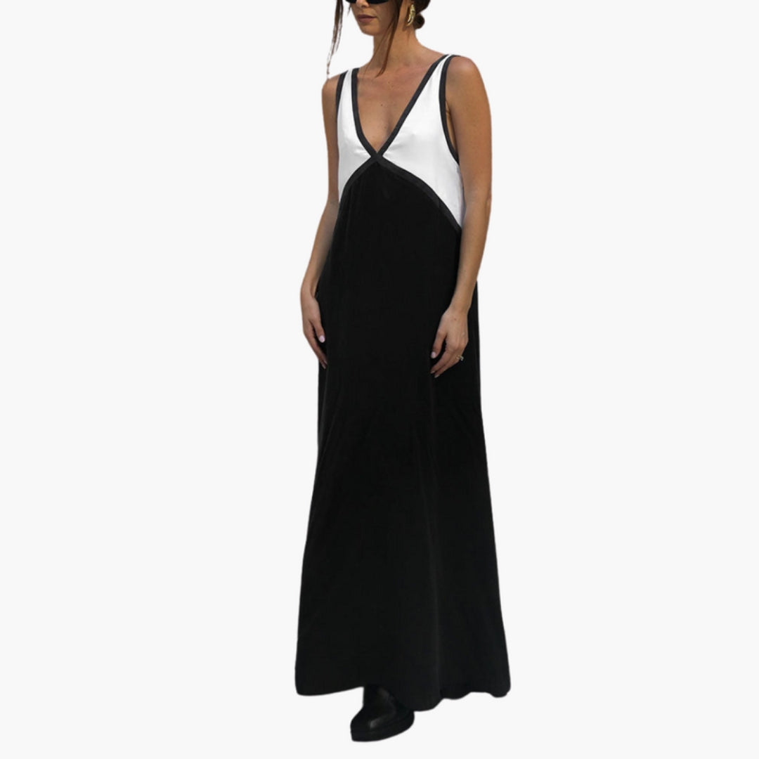 Abito lungo donna senza maniche con scollo a V
