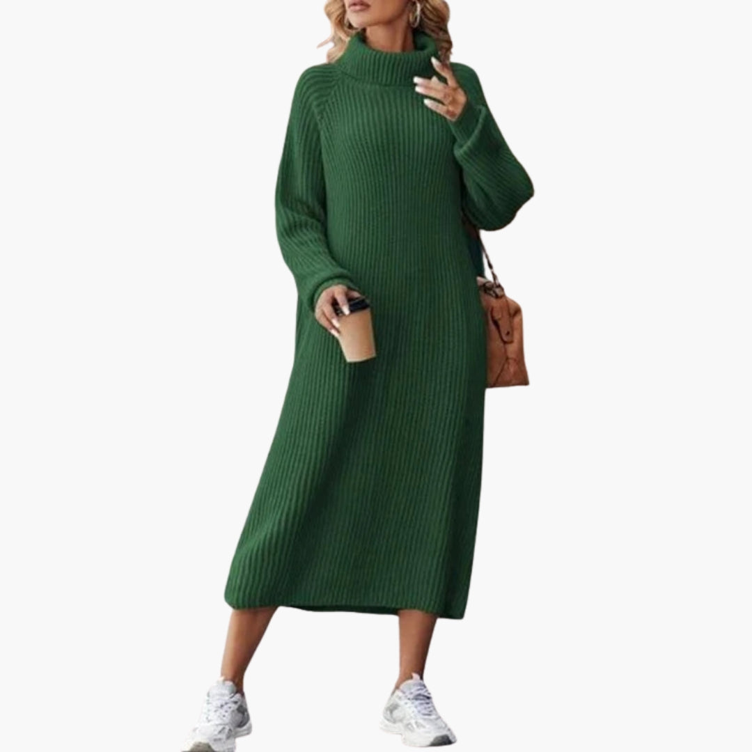 Abito lungo da donna stile maglione con collo e maniche lunghe