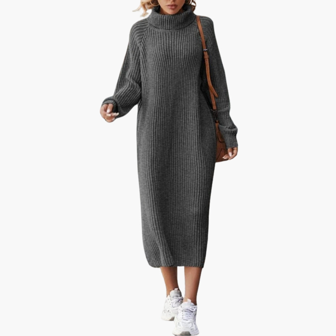 Abito lungo da donna stile maglione con collo e maniche lunghe
