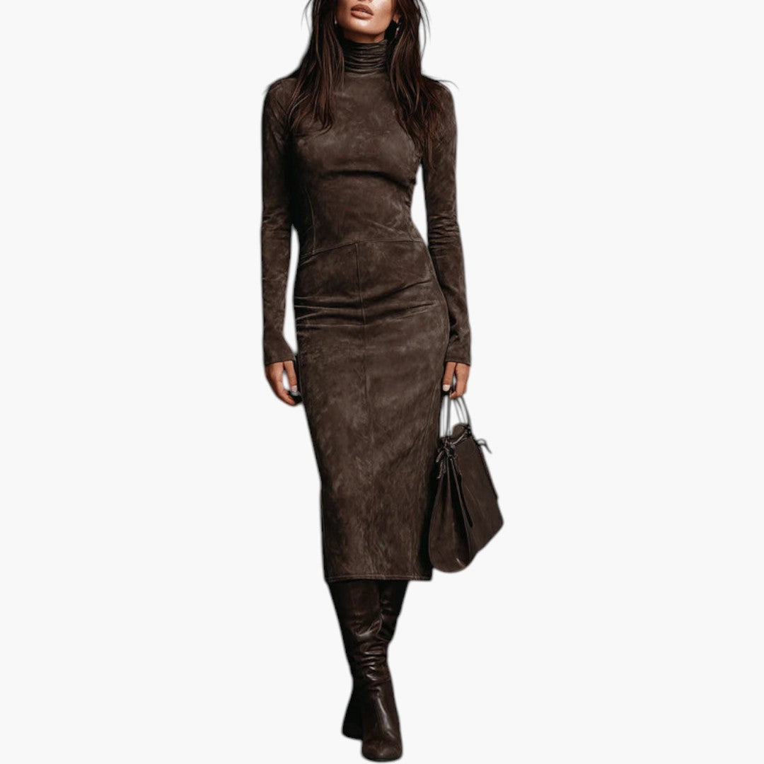 Women's long midi dress with high neckline