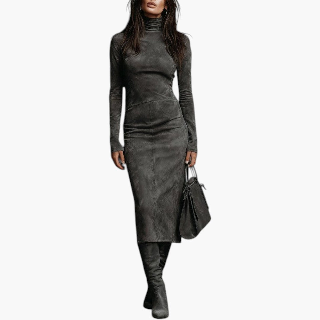 Women's long midi dress with high neckline