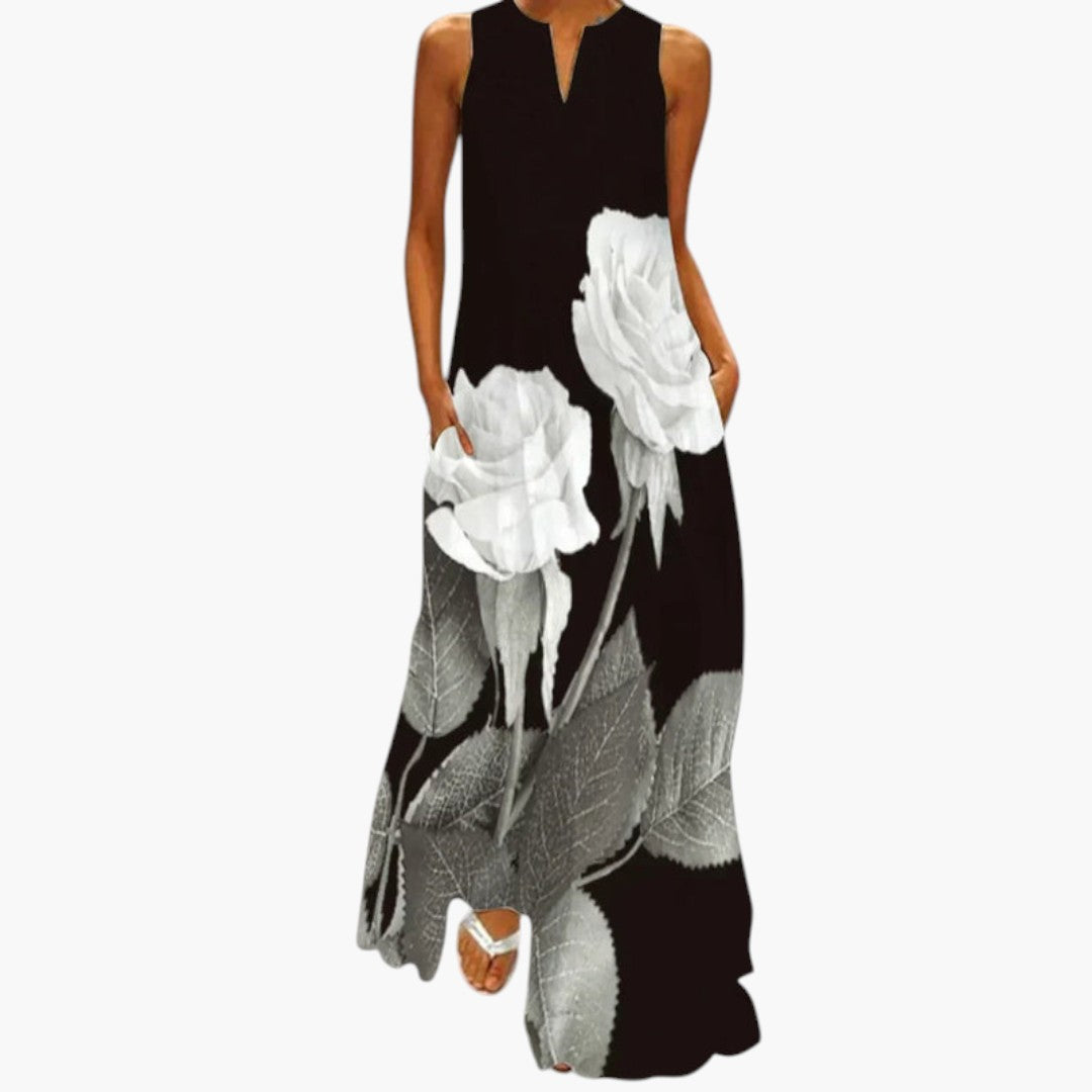 Maxikleid für Damen mit ausgestelltem Schnitt und Taschen