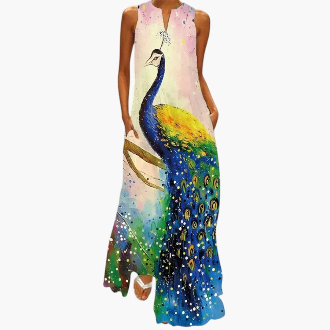 Maxikleid für Damen mit ausgestelltem Schnitt und Taschen
