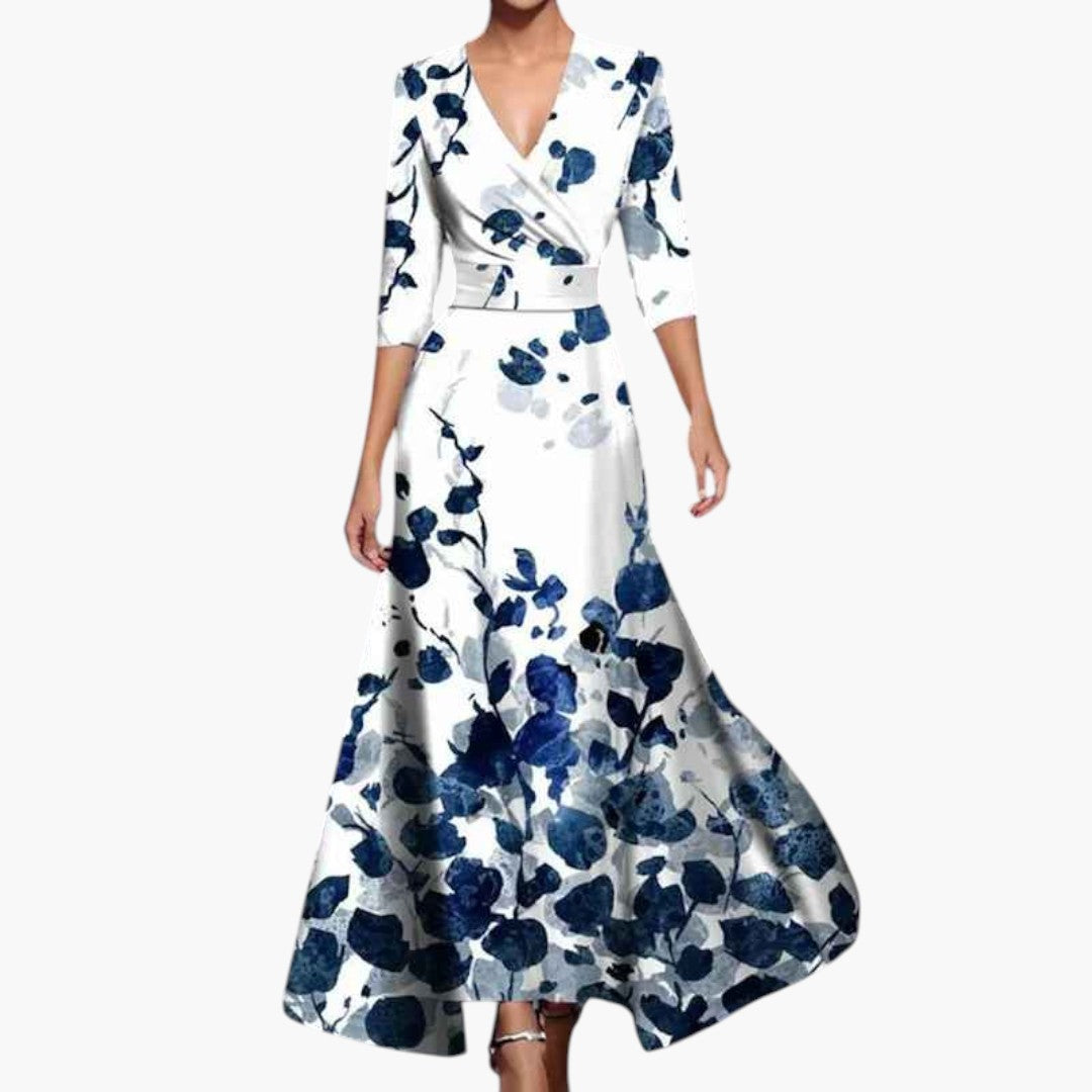 Maxikleid für Damen mit V-Ausschnitt und Blumenmuster